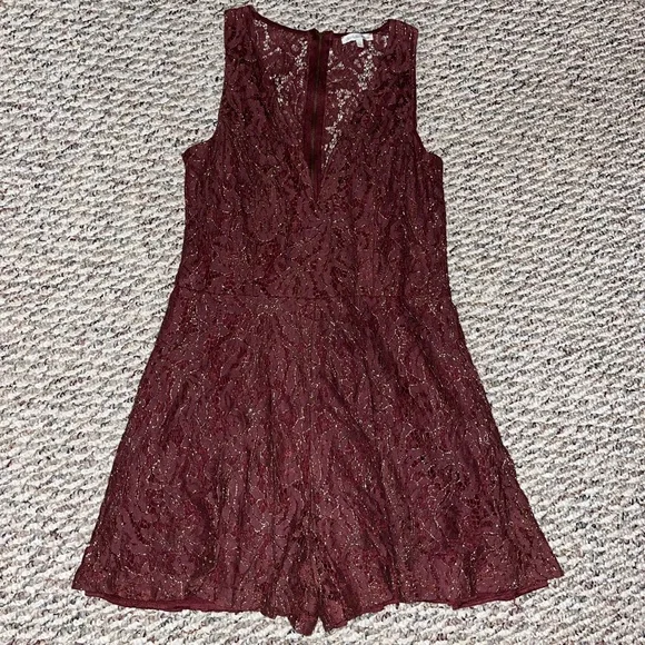 Charlotte Russe Pants & Jumpsuits | Charlotte Russe Maroon/Wine Gold Glitter Lace Romper | Color: Gold/Red | Size: Lj | Madisenrue's Closet